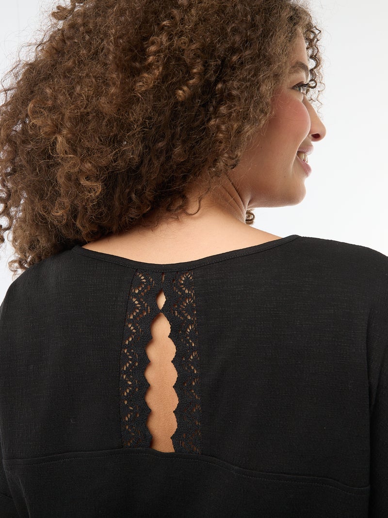 Blouse van crêpestof met korte mouwen Zwart - Kiabi