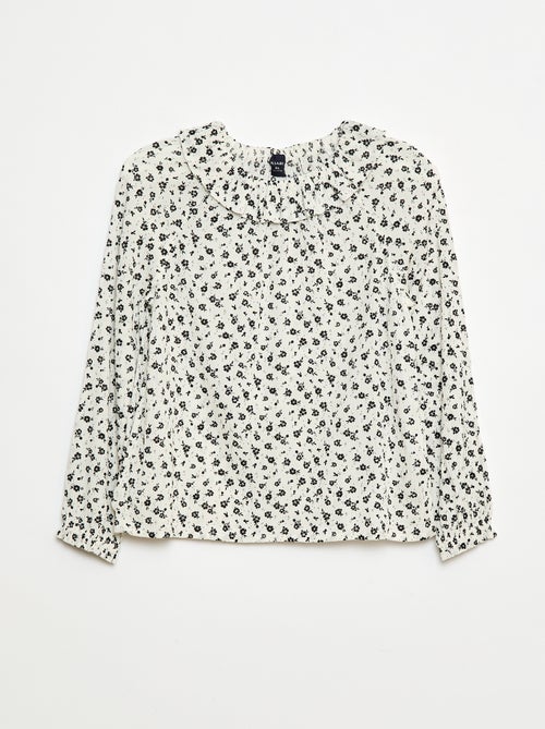 Blouse van crêpetricot met elastische kraag - makkelijk aan te trekken collectie - Kiabi