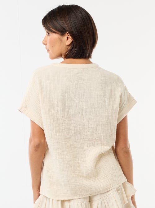 Blouse van dubbel katoengaas met borduursels - Kiabi