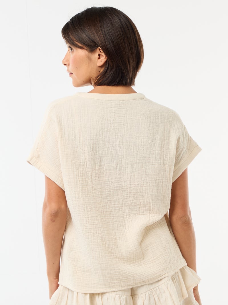 Blouse van dubbel katoengaas met borduursels Wit - Kiabi