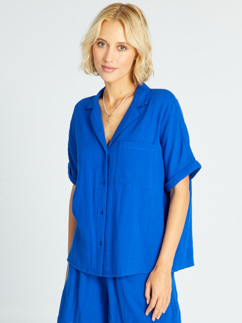 Blouse van dubbel luchtig katoen BLAUW - Kiabi