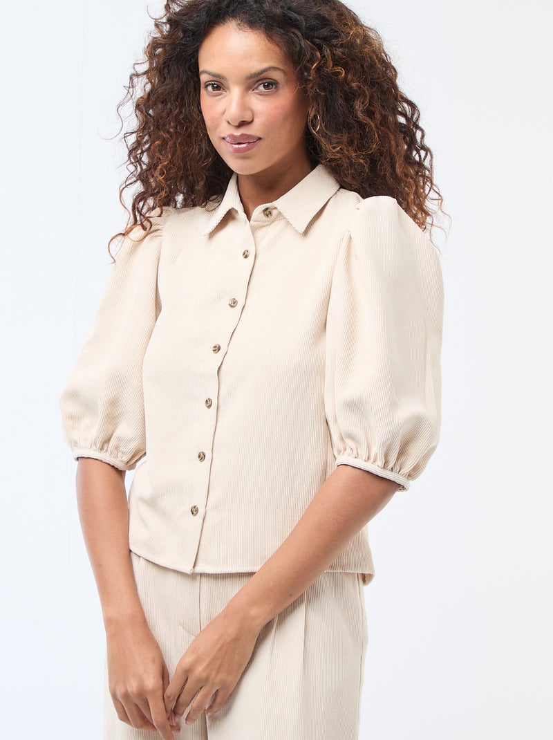 Blouse van fluweel met 3/4 mouwen Biege - Kiabi