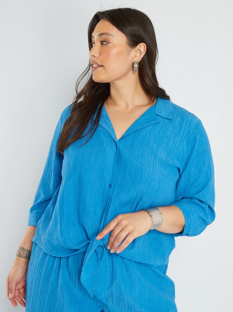 Blouse van gekreukte stof BLAUW - Kiabi