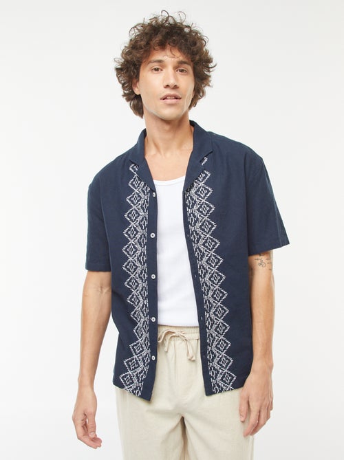 Blouse van gemengd linnen met korte mouw en borduursel - Kiabi