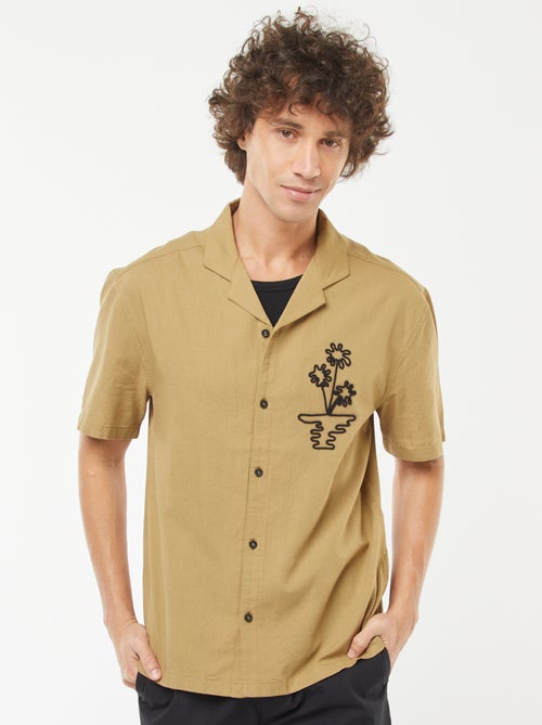 Blouse van gemengd linnen met korte mouw en borduursel - Kiabi