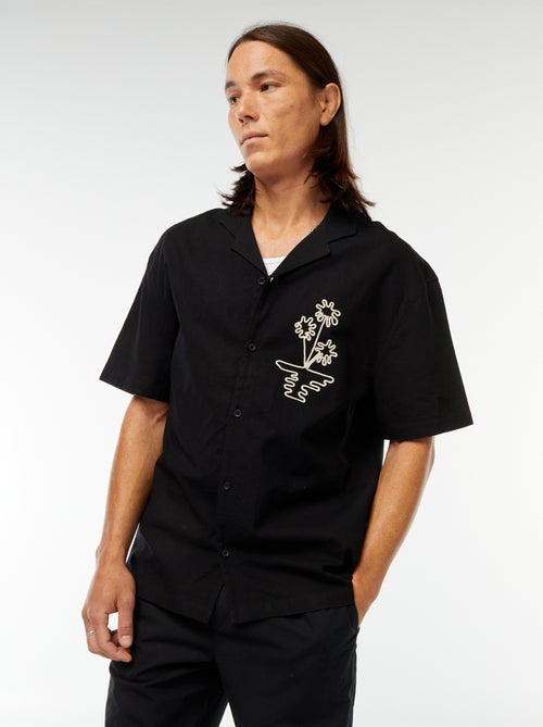 Blouse van gemengd linnen met korte mouw en borduursel - Kiabi