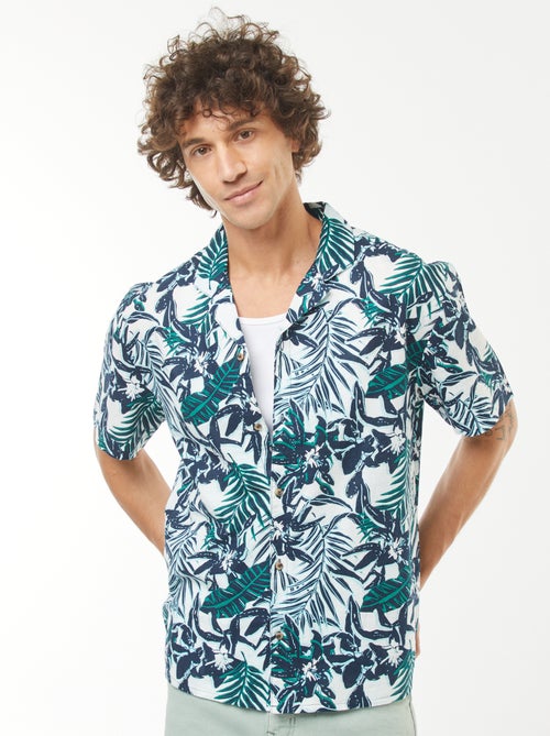Blouse van gemengd linnen met print en korte mouw - Kiabi