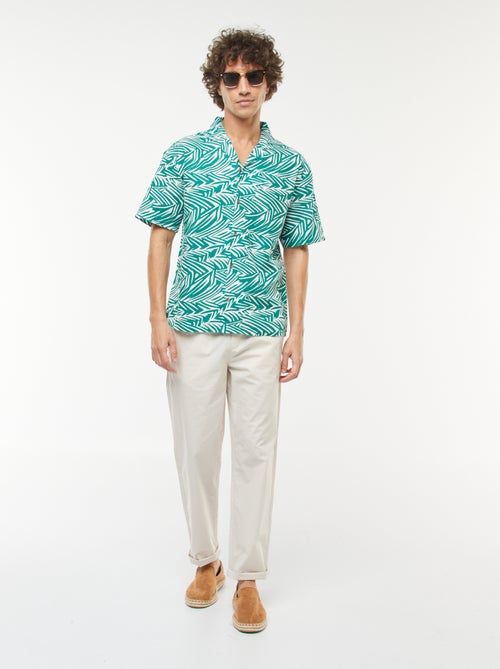 Blouse van gemengd linnen met print en korte mouw - Kiabi