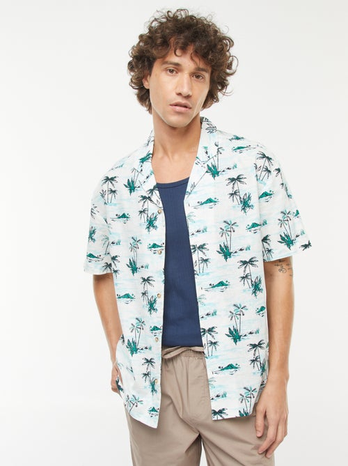 Blouse van gemengd linnen met print en korte mouw - Kiabi Blouse van gemengd linnen met print en korte mouw - Kiabi