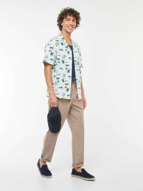 Blouse van gemengd linnen met print en korte mouw - Kiabi Blouse van gemengd linnen met print en korte mouw - Kiabi