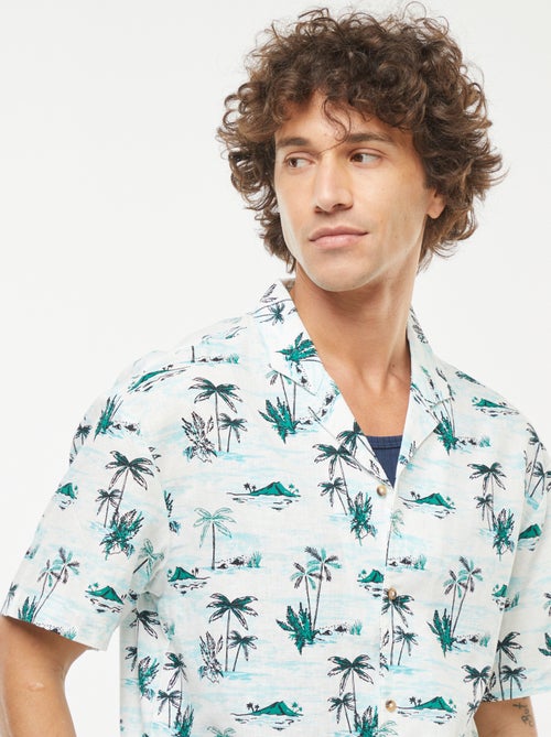 Blouse van gemengd linnen met print en korte mouw - Kiabi Blouse van gemengd linnen met print en korte mouw - Kiabi