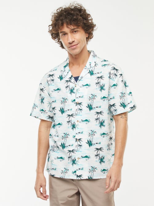 Blouse van gemengd linnen met print en korte mouw - Kiabi Blouse van gemengd linnen met print en korte mouw - Kiabi