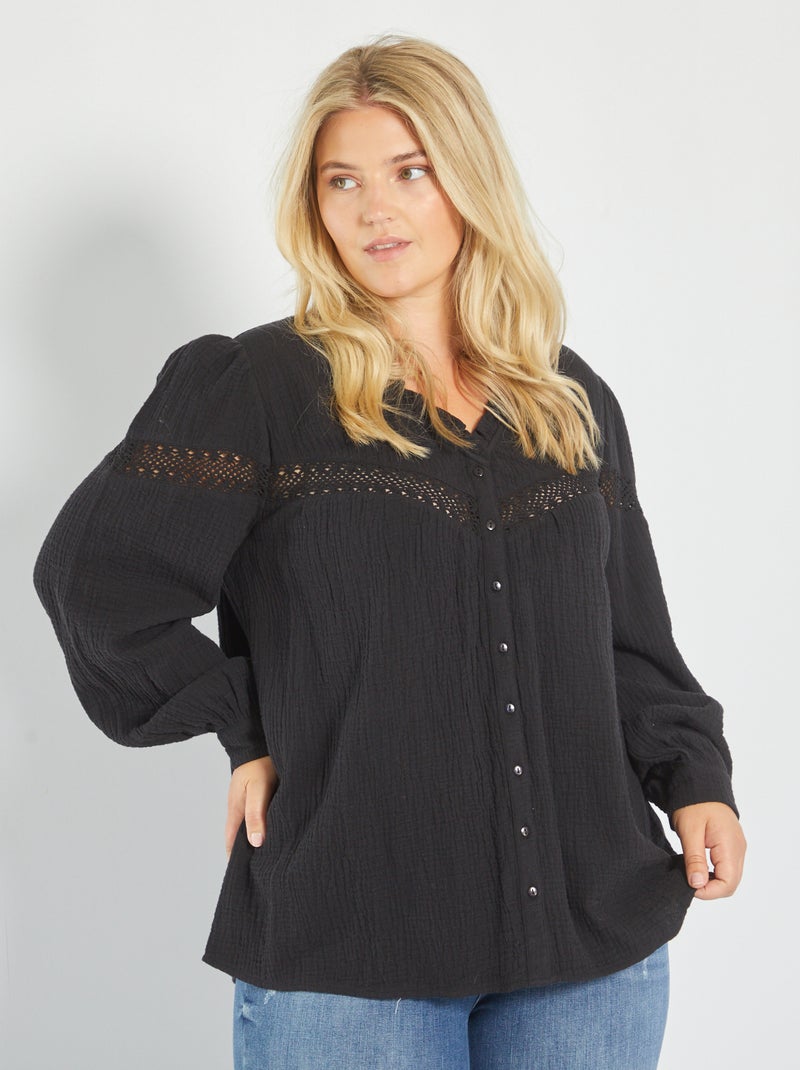 Blouse van gewafeld tricot zwart - Kiabi