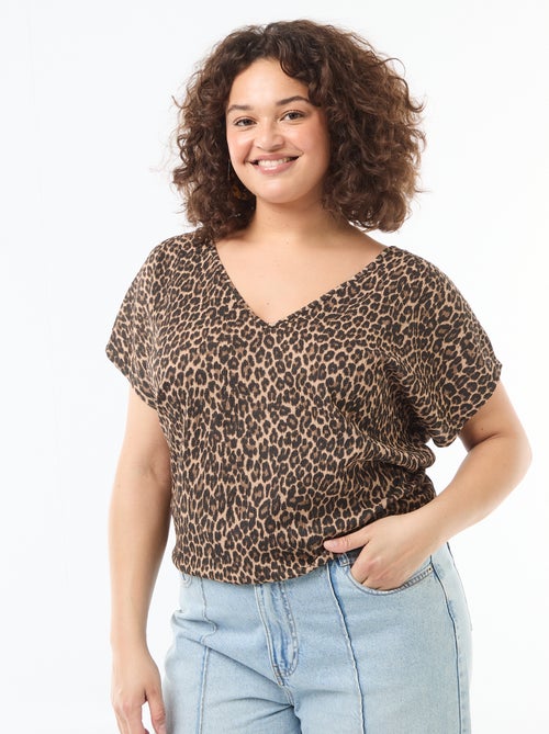 Blouse van gewafelde stof met korte mouwen - Kiabi