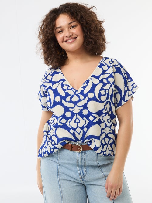 Blouse van gewafelde stof met korte mouwen - Kiabi