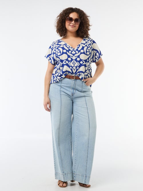 Blouse van gewafelde stof met korte mouwen - Kiabi