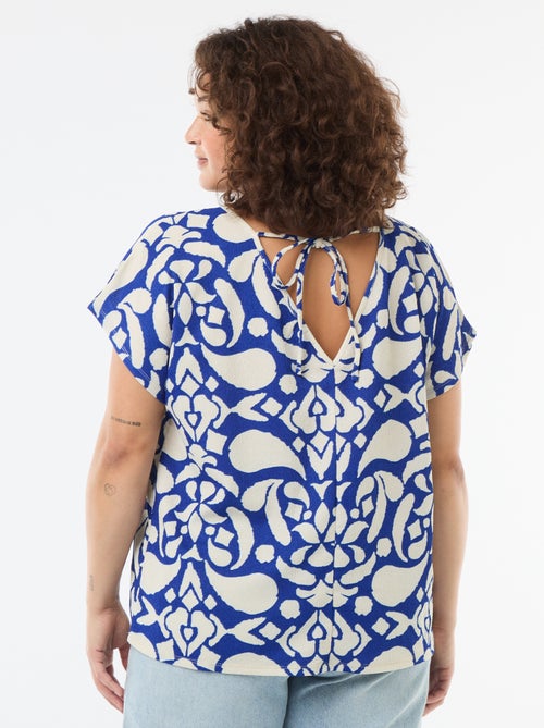 Blouse van gewafelde stof met korte mouwen - Kiabi