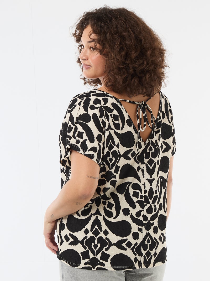 Blouse van gewafelde stof met korte mouwen Zwart - Kiabi