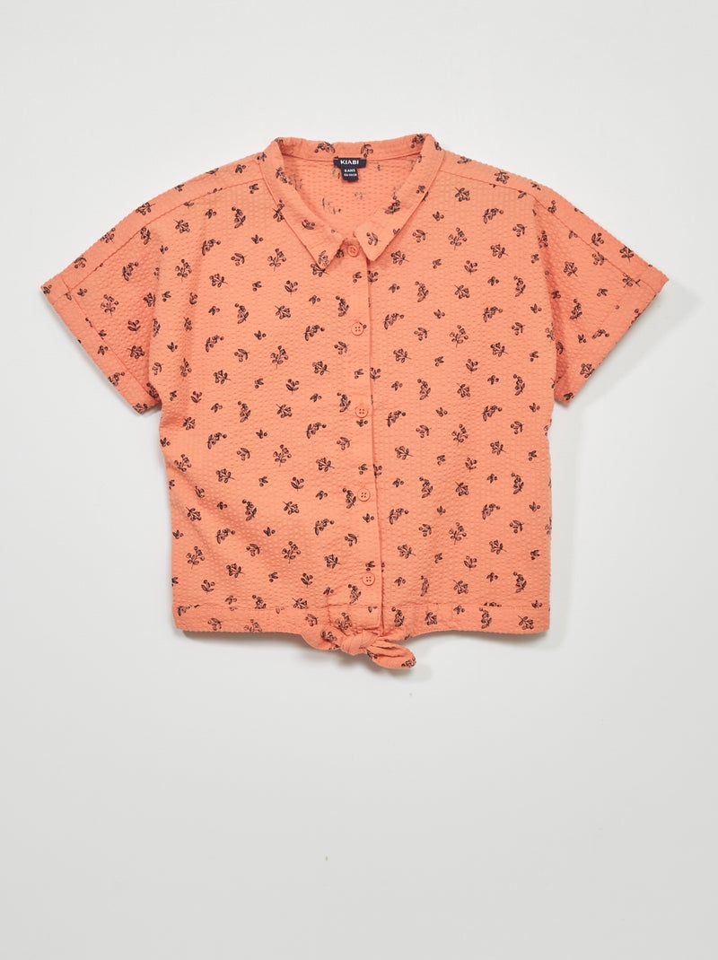 Blouse van gewafelde stof ORANJE - Kiabi