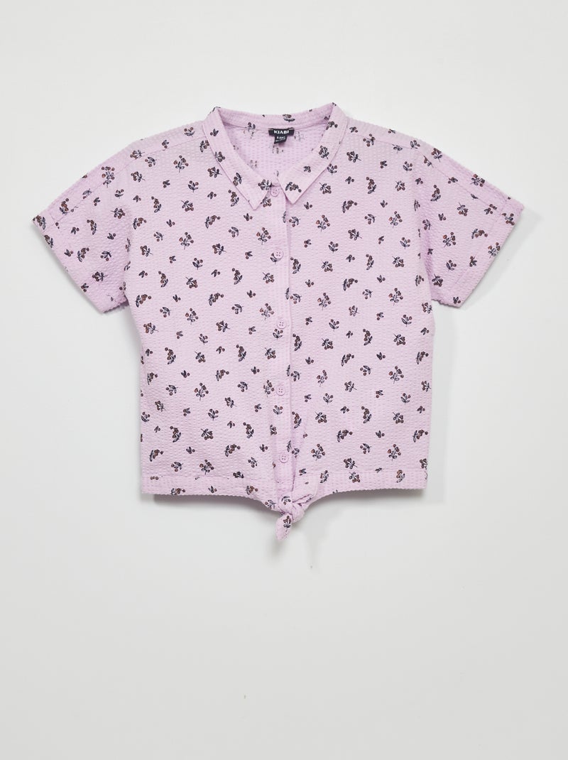 Blouse van gewafelde stof PAARS - Kiabi