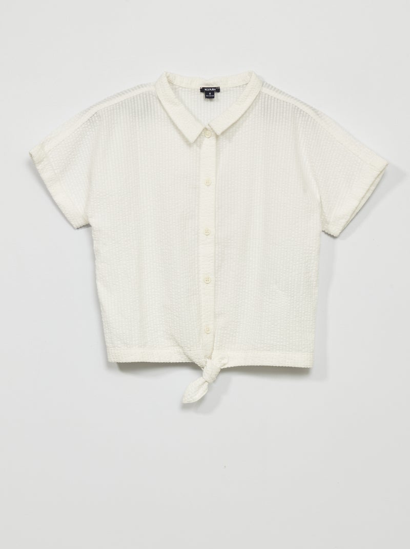 Blouse van gewafelde stof sneeuw wit - Kiabi