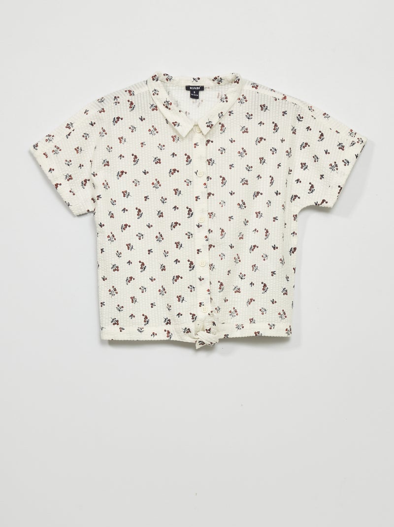 Blouse van gewafelde stof WIT - Kiabi