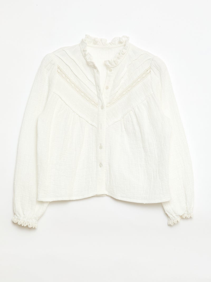 Blouse van katoen met plumetis Wit - Kiabi
