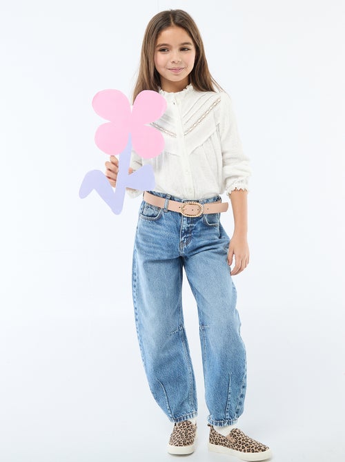 Blouse van katoen met plumetis - Kiabi