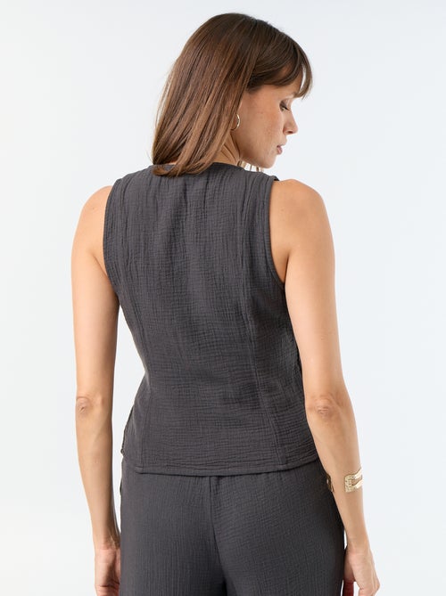 Blouse van katoenen gaas met overslag - Kiabi