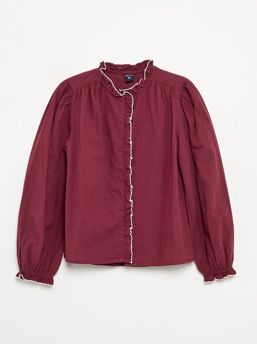 Blouse van katoenen gaas met ruches - Kiabi Blouse van katoenen gaas met ruches - Kiabi