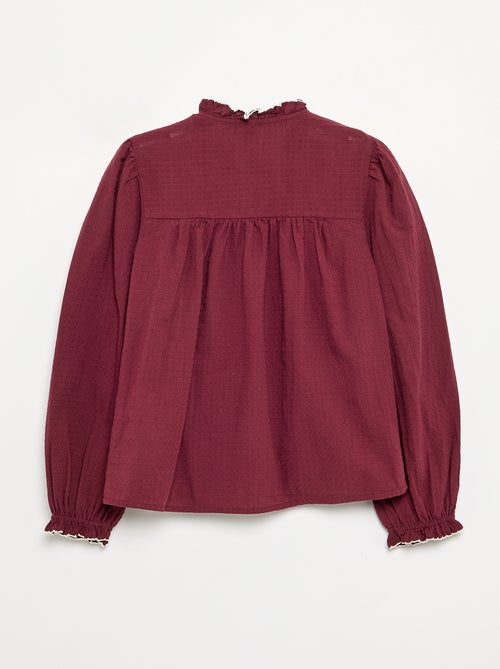 Blouse van katoenen gaas met ruches - Kiabi Blouse van katoenen gaas met ruches - Kiabi