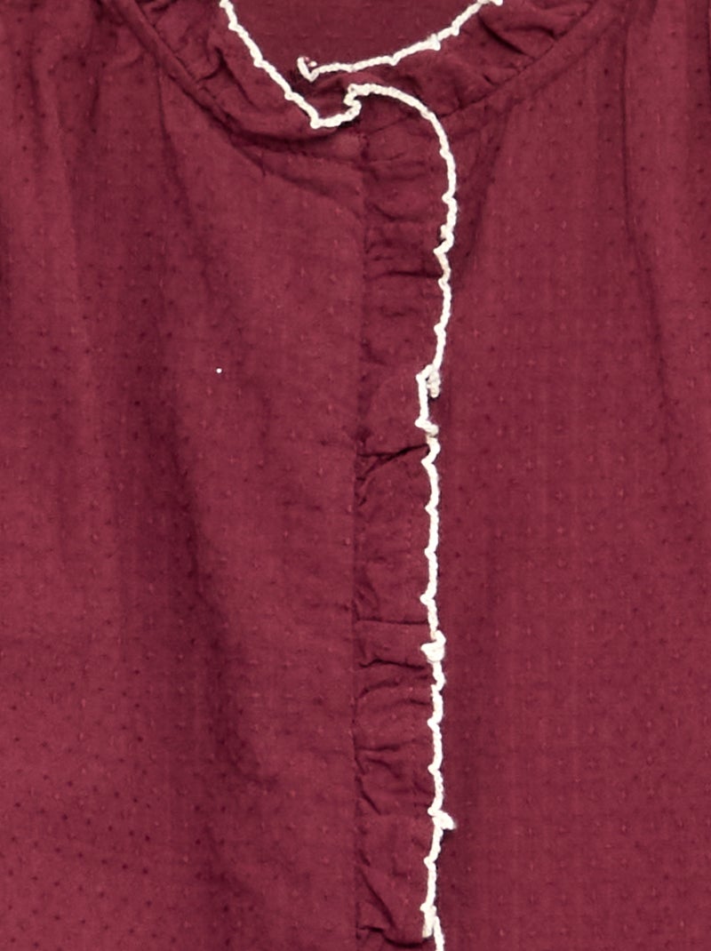 Blouse van katoenen gaas met ruches Bordeaux - Kiabi