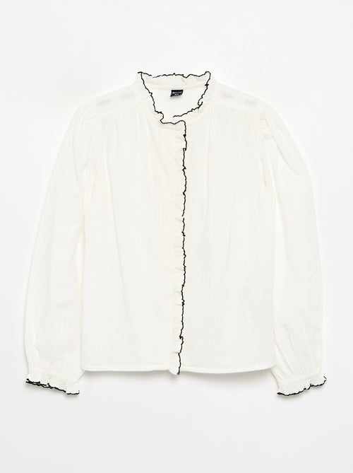 Blouse van katoenen gaas met ruches - Kiabi Blouse van katoenen gaas met ruches - Kiabi