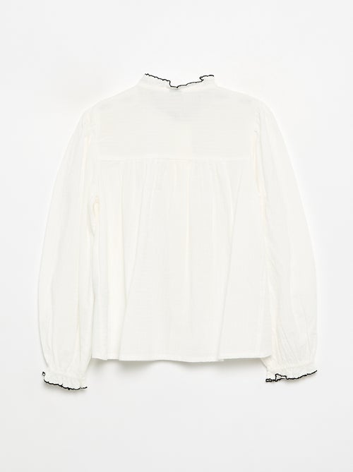 Blouse van katoenen gaas met ruches - Kiabi Blouse van katoenen gaas met ruches - Kiabi