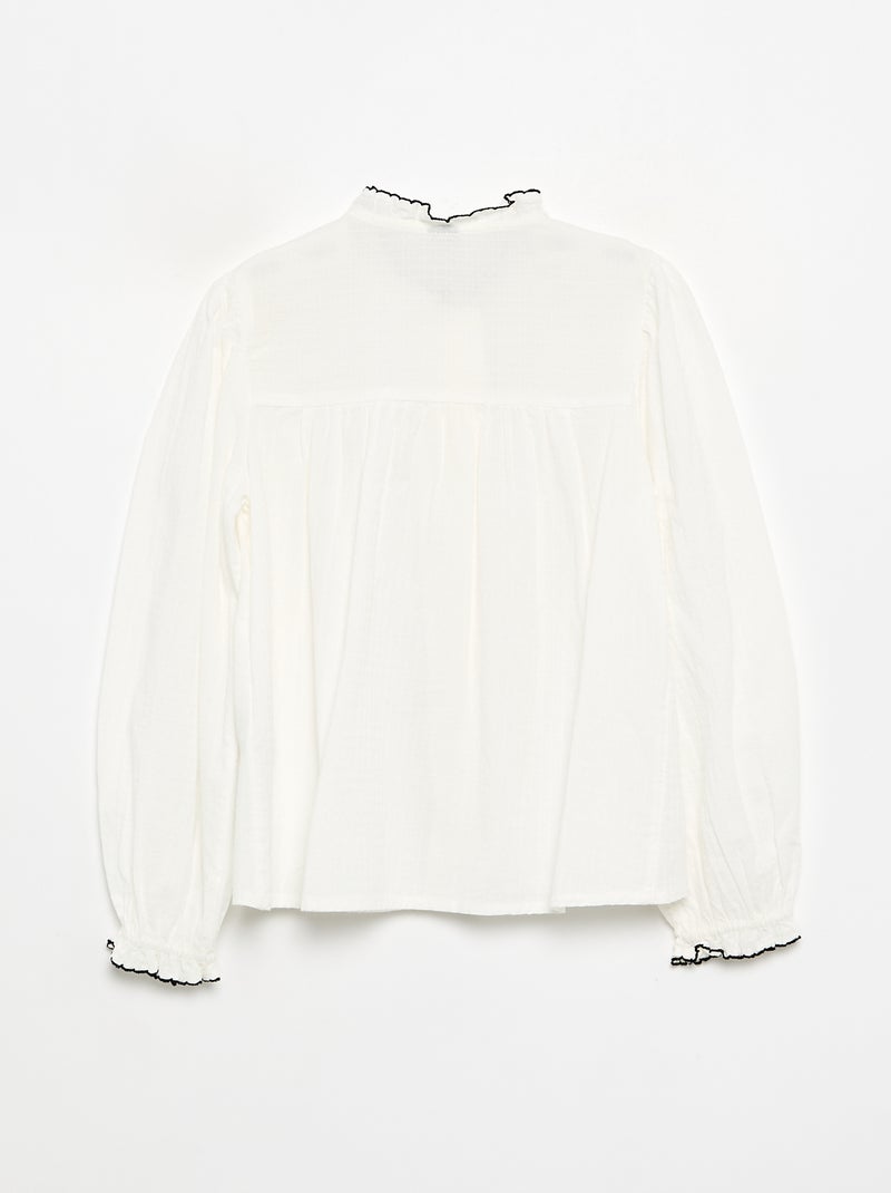 Blouse van katoenen gaas met ruches Wit - Kiabi