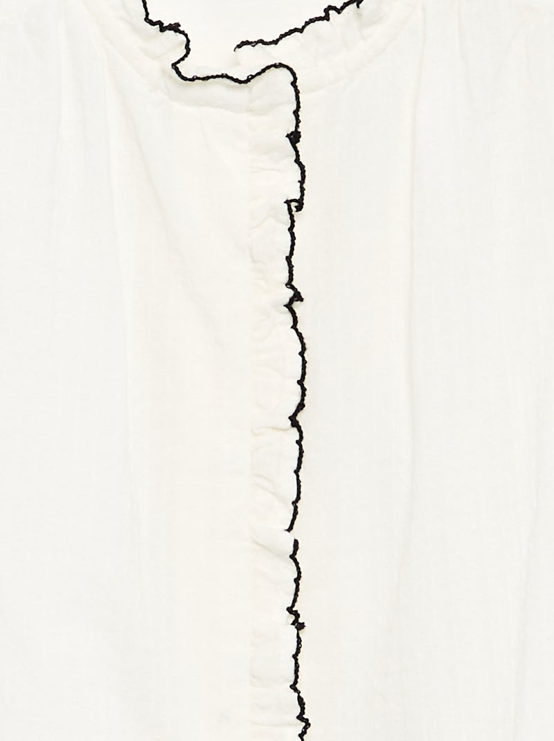 Blouse van katoenen gaas met ruches Wit - Kiabi
