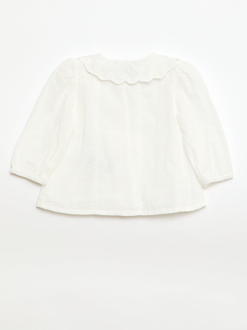 Blouse van katoenen voile met borduursels Wit - Kiabi
