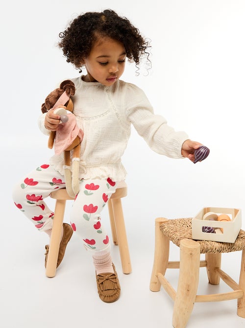 Blouse van katoengaas met borduursels en kant - Kiabi