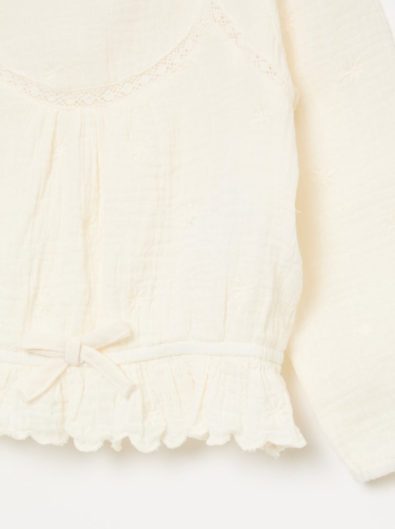 Blouse van katoengaas met borduursels en kant Wit - Kiabi