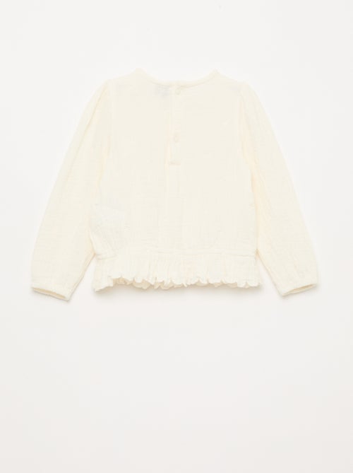 Blouse van katoengaas met borduursels en kant - Kiabi