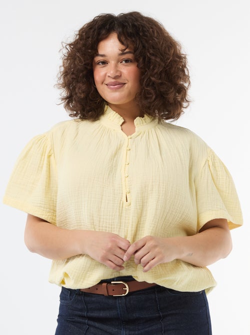 Blouse van katoengaas met gefronste kraag - Kiabi
