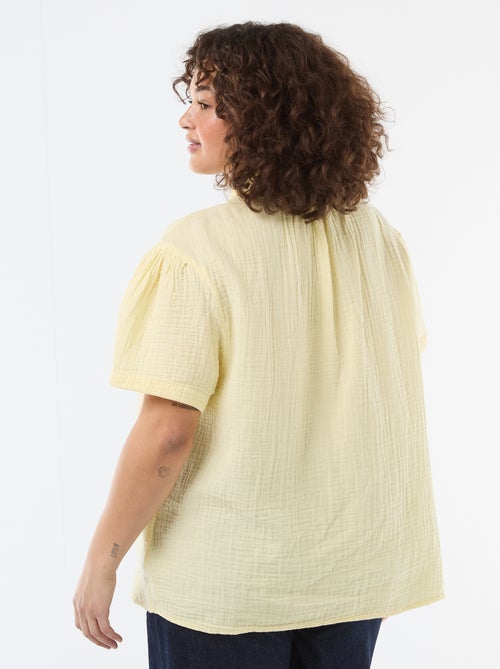 Blouse van katoengaas met gefronste kraag - Kiabi