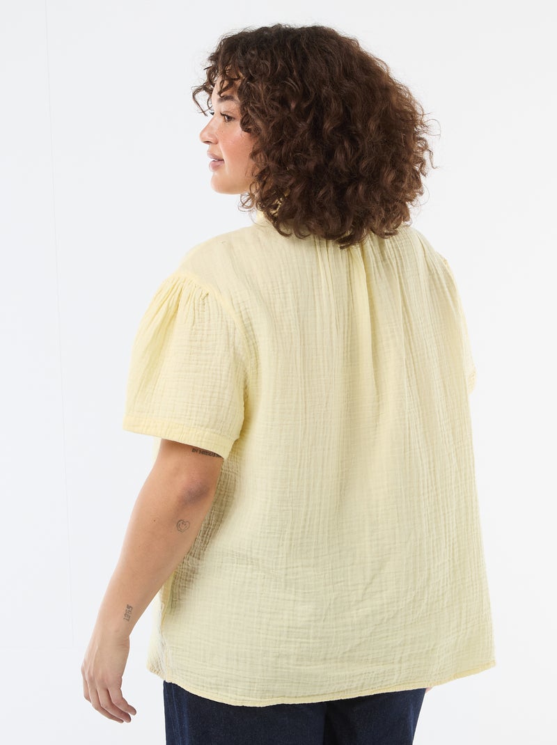 Blouse van katoengaas met gefronste kraag Geel - Kiabi