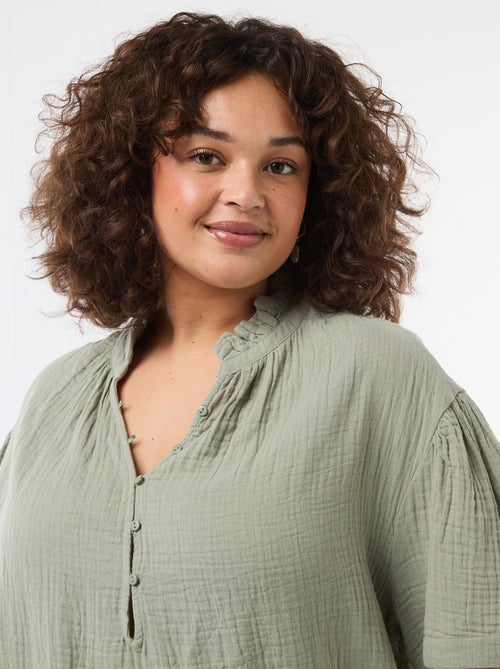 Blouse van katoengaas met gefronste kraag - Kiabi