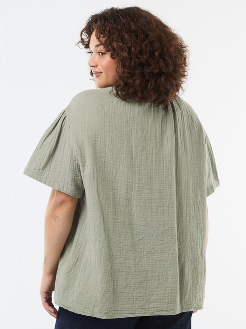 Blouse van katoengaas met gefronste kraag - Kiabi