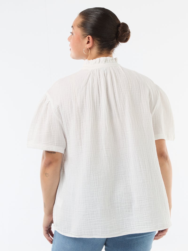 Blouse van katoengaas met gefronste kraag Wit - Kiabi