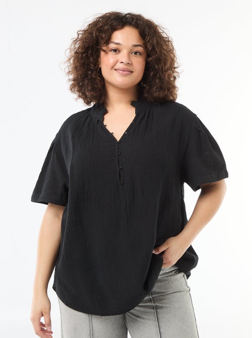 Blouse van katoengaas met gefronste kraag - Kiabi