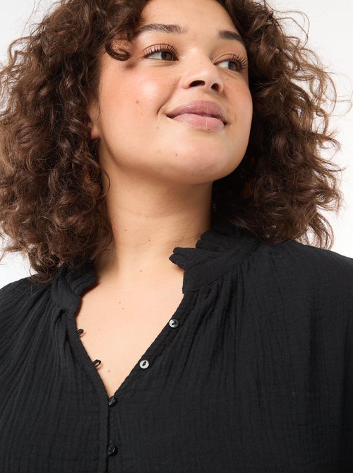 Blouse van katoengaas met gefronste kraag - Kiabi