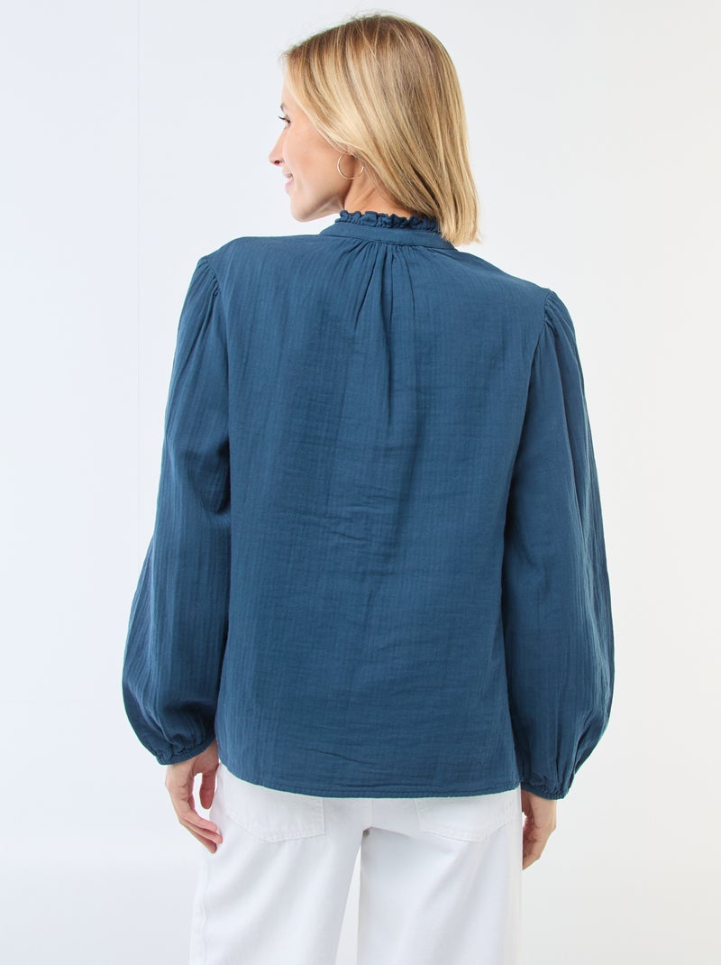 Blouse van katoengaas met golvende randen Blauw - Kiabi