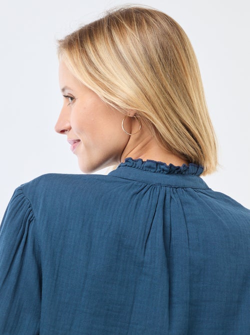 Blouse van katoengaas met golvende randen - Kiabi